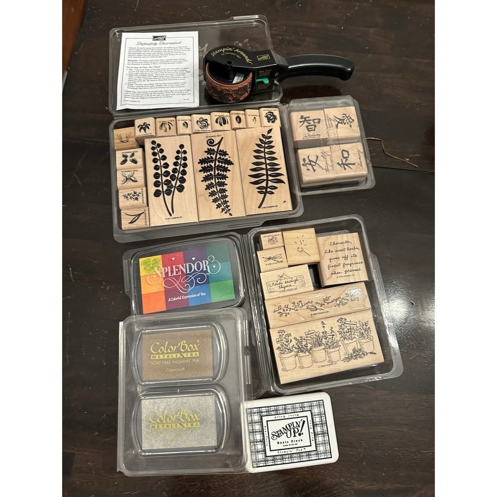 Lot of Wood Mounted Rubber Stamps, Ink Pads, Stampin' Around Rolling  Ink Stmp